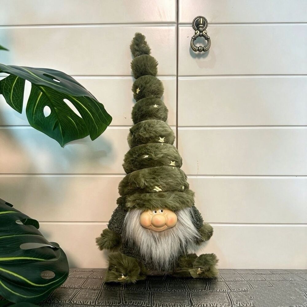 NEW Green Gnome Shelf Sitter Plush Tall Star Hat Christmas Decor 7x14